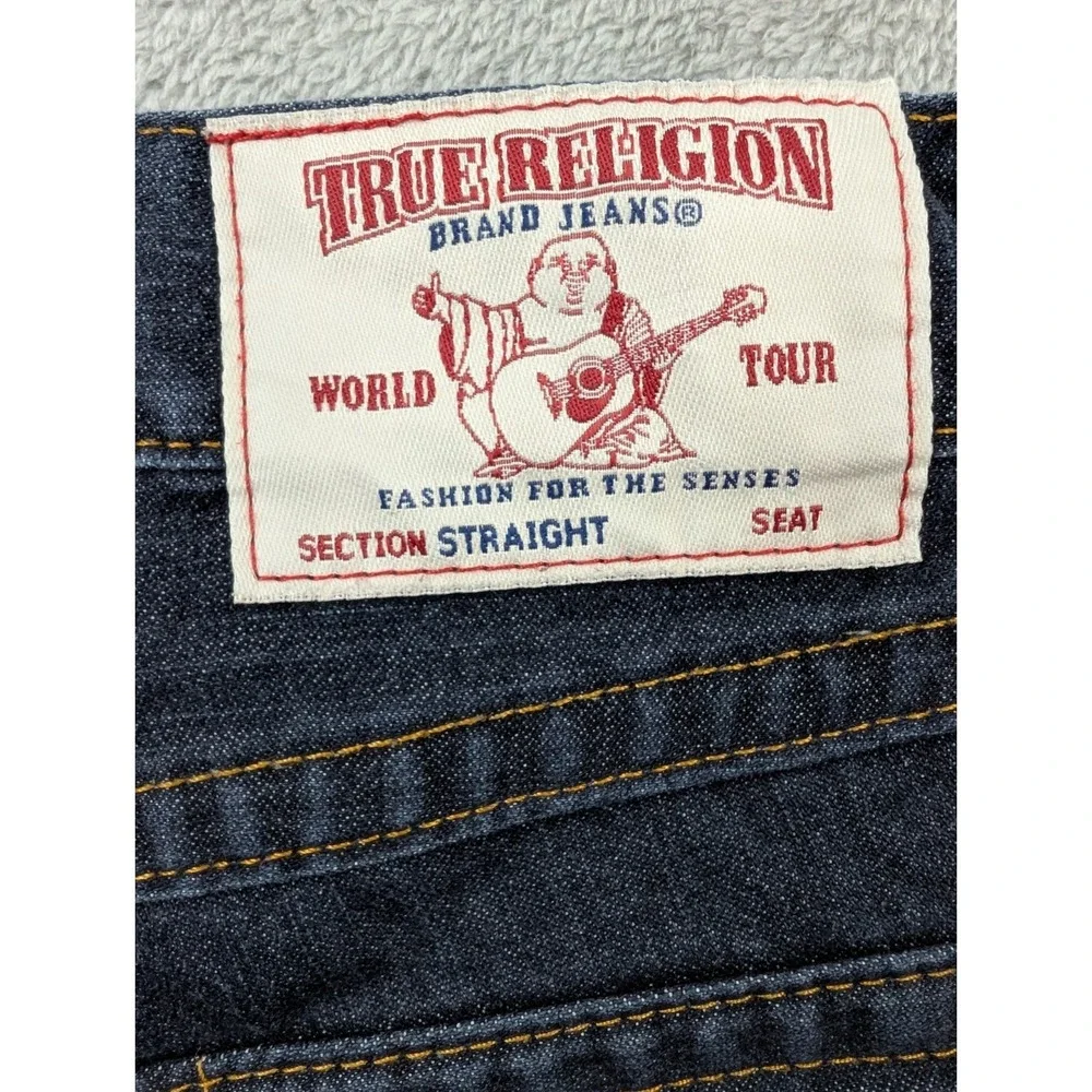 True Religion World Tour Dark Wash Blue Denim Straight Fit Low Rise Jeans